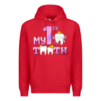 Red my first tooth with teeth for girls Premium Hoodie - AdoDesignShop