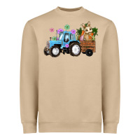 Mushroom Happy Easter Tractor with Bunny Flowers and Carrot Heavyweight Sweatshirt - RanaPortraitStore