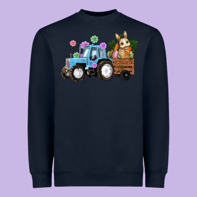 Heavyweight Sweatshirt Happy Easter Tractor with Bunny Flowers and Carrot