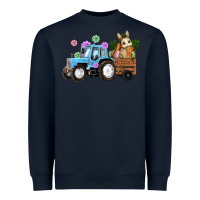 Navy Happy Easter Tractor with Bunny Flowers and Carrot Heavyweight Sweatshirt - RanaPortraitStore