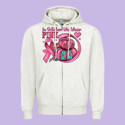 In October We Wear Pink Zipper Hoodie Designed By Jahusdesignshop