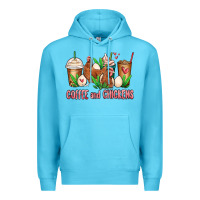 Ocean Blue chicken   coffee cups Premium Hoodie - MaliasSmallBusiness