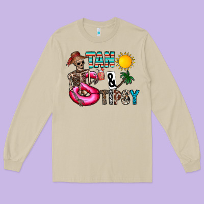 Tan Tipsy Long Sleeve Tee Designed By Cowhidedigitalart