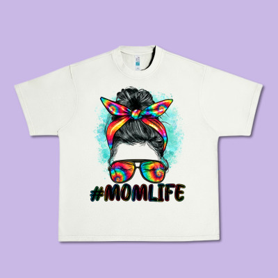 Tie Dye Momlife Messy Bun Urban Heavy Tee Designed By Barkaloodesign