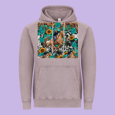 Cowgirl Sunflower Turquoise Vintage Hoodie Designed By Ranaportraitstore