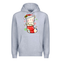 Heather Grey christmas cat in Premium Hoodie - MaliasSmallBusiness