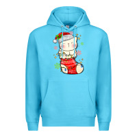 Ocean Blue christmas cat in Premium Hoodie - MaliasSmallBusiness