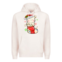 Pale Pink christmas cat in Premium Hoodie - MaliasSmallBusiness