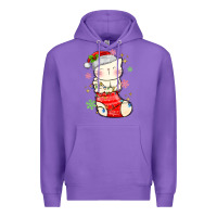 Purple christmas cat in Premium Hoodie - MaliasSmallBusiness