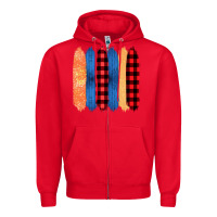 Red Western Farm Life Pattern Brush Stroke Zipper Hoodie - Bettercallsaul