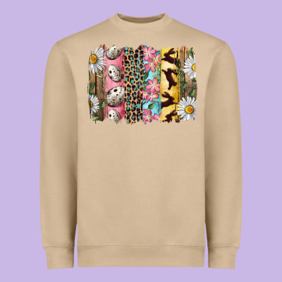 Heavyweight Sweatshirt Easter Brushstroke With Quail Eggs Daisy And Bunny