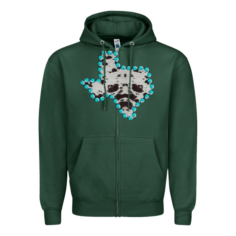 Texas Map Cowhide Turquoise Gemstone Zipper Hoodie by Bettercallsaul | Teevron