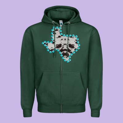 Texas Map Cowhide Turquoise Gemstone Zipper Hoodie Designed By Bettercallsaul