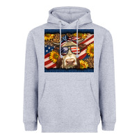 Heather Grey Western 4th Of July Cow Heavyweight Hoodie - LillyAllenDesigns