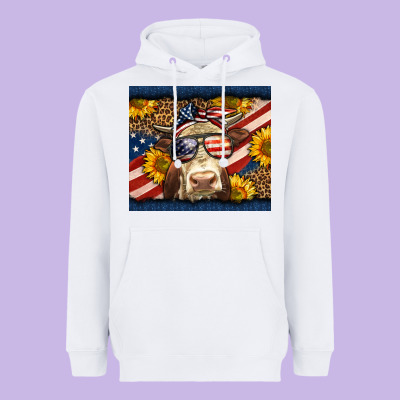Western 4th Of July Cow Heavyweight Hoodie Designed By Lillyallendesigns