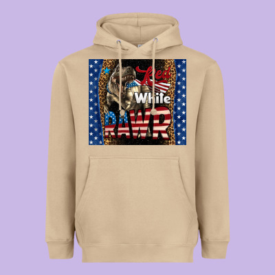 Red White Rawr Dinosaur T-rex Heavyweight Hoodie Designed By Lillyallendesigns