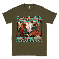 Army Green Somebody's Problem Bull Skull Classic Tee - FaDigitalArtStudio