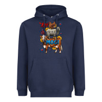 Navy red white moo farm animals 4th of july Heavyweight Hoodie - LillyAllenDesigns