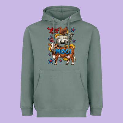 Red White Moo Farm Animals 4th Of July Heavyweight Hoodie Designed By Lillyallendesigns
