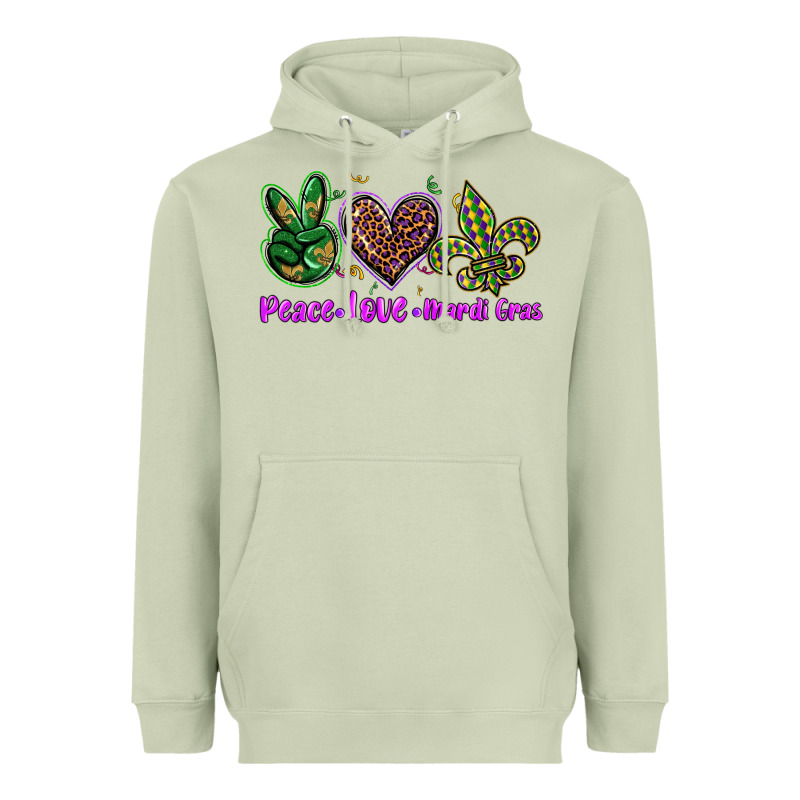 Peace Love Mardi Gras Heavyweight Hoodie by BarkalooDesign | Teevron