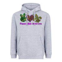 Heather Grey peace love mardi gras Heavyweight Hoodie - BarkalooDesign