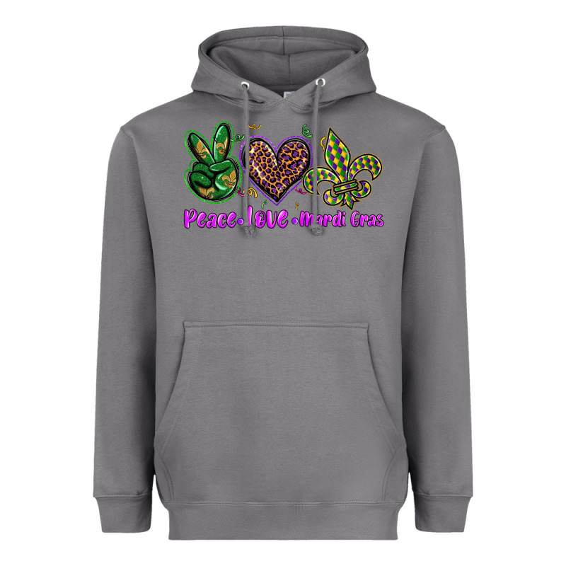 Peace Love Mardi Gras Heavyweight Hoodie by BarkalooDesign | Teevron