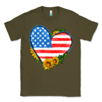 Army Green usa flag heart with sunflower Classic Tee - HRA Design Shop
