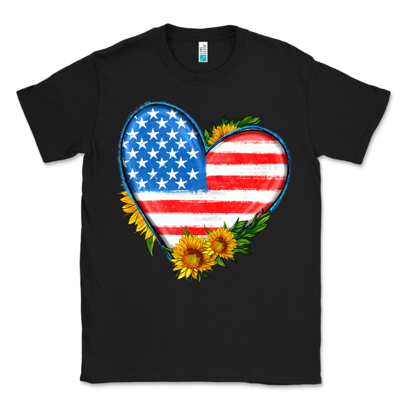 Usa Flag Heart With Sunflower Classic Tee by HRA Design Shop | Teevron
