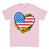 Bubblegum Pink usa flag heart with sunflower Classic Tee - HRA Design Shop