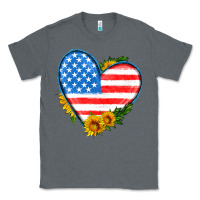 Charcoal Heather usa flag heart with sunflower Classic Tee - HRA Design Shop