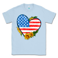 Dusty Blue usa flag heart with sunflower Classic Tee - HRA Design Shop