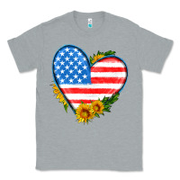 Heather Grey usa flag heart with sunflower Classic Tee - HRA Design Shop