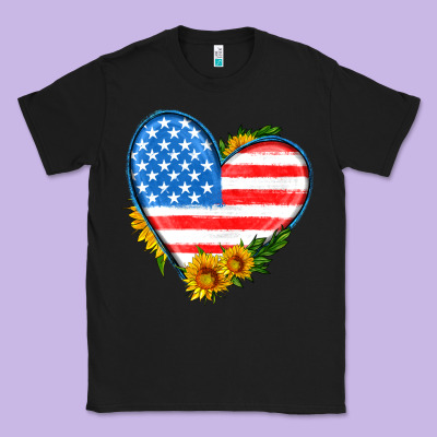 Usa Flag Heart With Sunflower Classic Tee Designed By Hra Design Shop