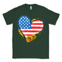 Sports Green usa flag heart with sunflower Classic Tee - HRA Design Shop