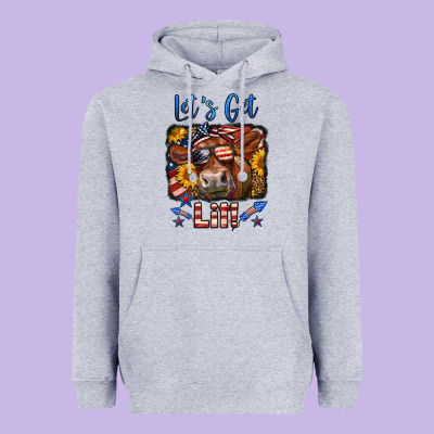 Let's Get Lit 4th Of July Cow Heavyweight Hoodie Designed By Lillyallendesigns