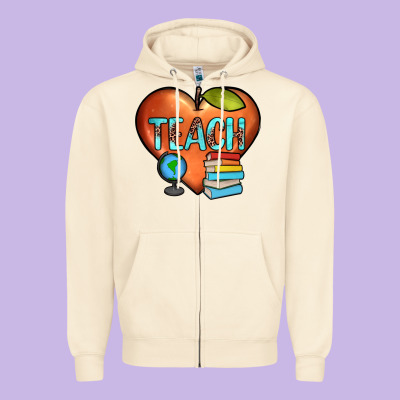 Teach Heart Zipper Hoodie Designed By Jahusdesignshop
