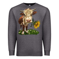 Charcoal Heather hereford heifer with sunflower Premium Sweatshirt - LillyAllenDesigns