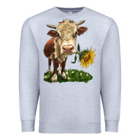 Heather Grey hereford heifer with sunflower Premium Sweatshirt - LillyAllenDesigns