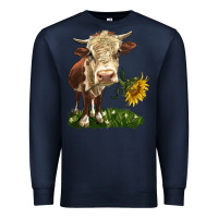 Navy hereford heifer with sunflower Premium Sweatshirt - LillyAllenDesigns