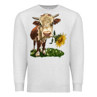 Oatmeal Heather hereford heifer with sunflower Premium Sweatshirt - LillyAllenDesigns