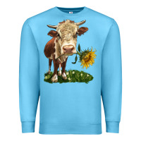 Ocean Blue hereford heifer with sunflower Premium Sweatshirt - LillyAllenDesigns