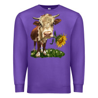 Purple hereford heifer with sunflower Premium Sweatshirt - LillyAllenDesigns