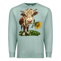 Seafoam hereford heifer with sunflower Premium Sweatshirt - LillyAllenDesigns