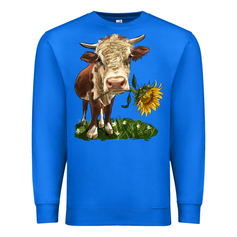Hereford Heifer With Sunflower Premium Sweatshirt by LillyAllenDesigns | Teevron