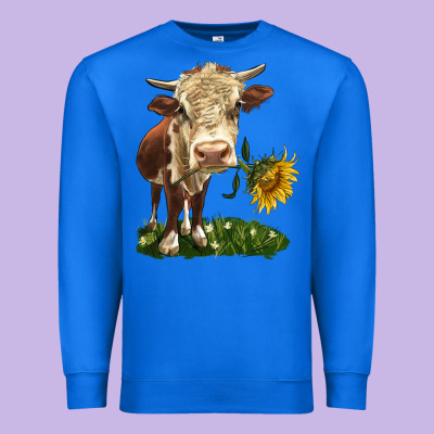 Hereford Heifer With Sunflower Premium Sweatshirt Designed By Lillyallendesigns
