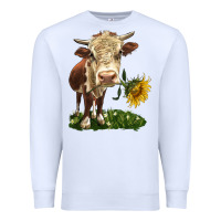 White hereford heifer with sunflower Premium Sweatshirt - LillyAllenDesigns
