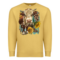 Antique Gold Hereford heifer with sunflower and leopard Premium Sweatshirt - LillyAllenDesigns
