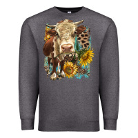 Charcoal Heather Hereford heifer with sunflower and leopard Premium Sweatshirt - LillyAllenDesigns