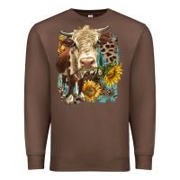 Chestnut Hereford heifer with sunflower and leopard Premium Sweatshirt - LillyAllenDesigns