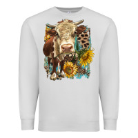 Dove Grey Hereford heifer with sunflower and leopard Premium Sweatshirt - LillyAllenDesigns